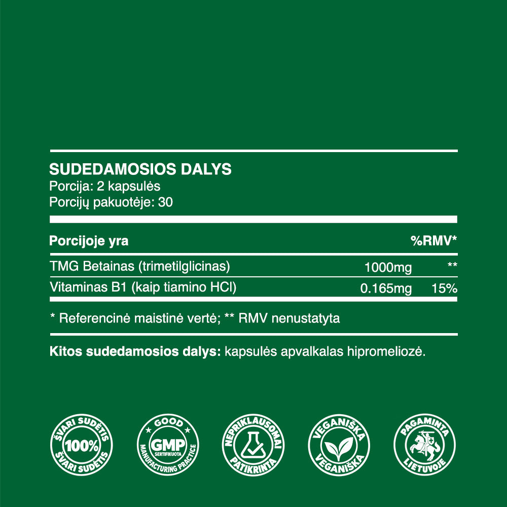 TMG Betainas (500mg kapsulės, 60 vnt.)