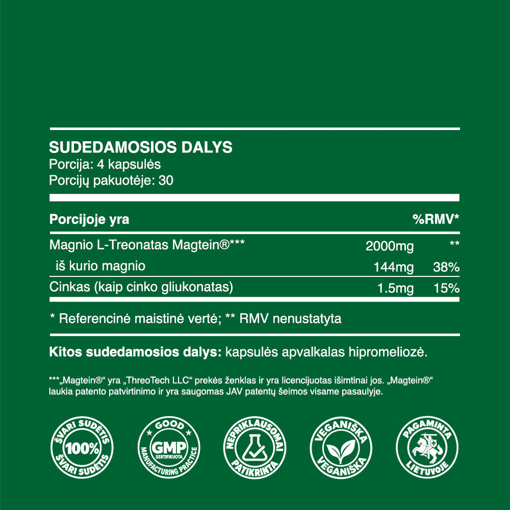 Magnio L-Treonatas (500mg kapsulės, 120 vnt.)