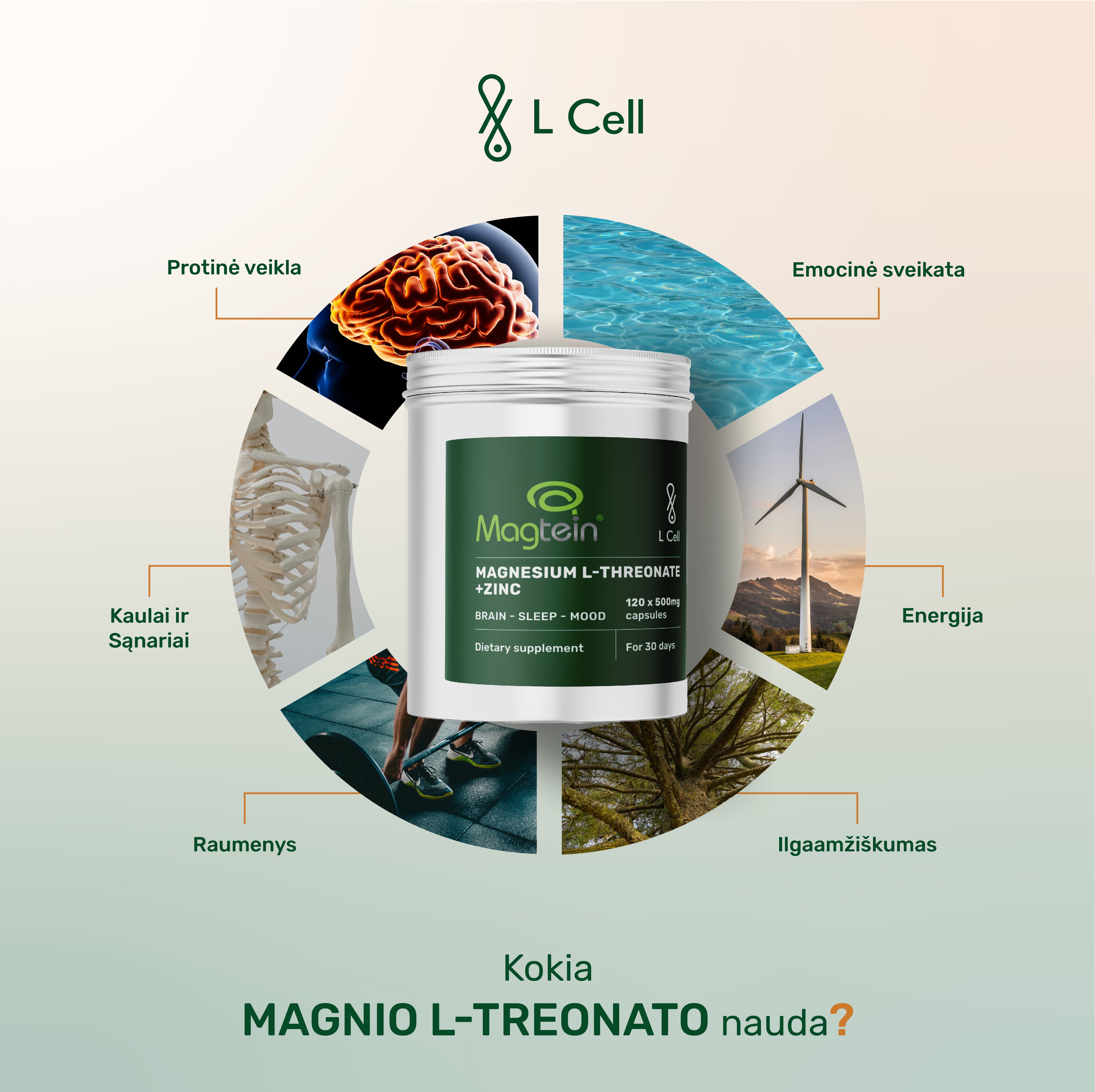 Magnio L-Treonatas (500mg kapsulės, 120 vnt.)