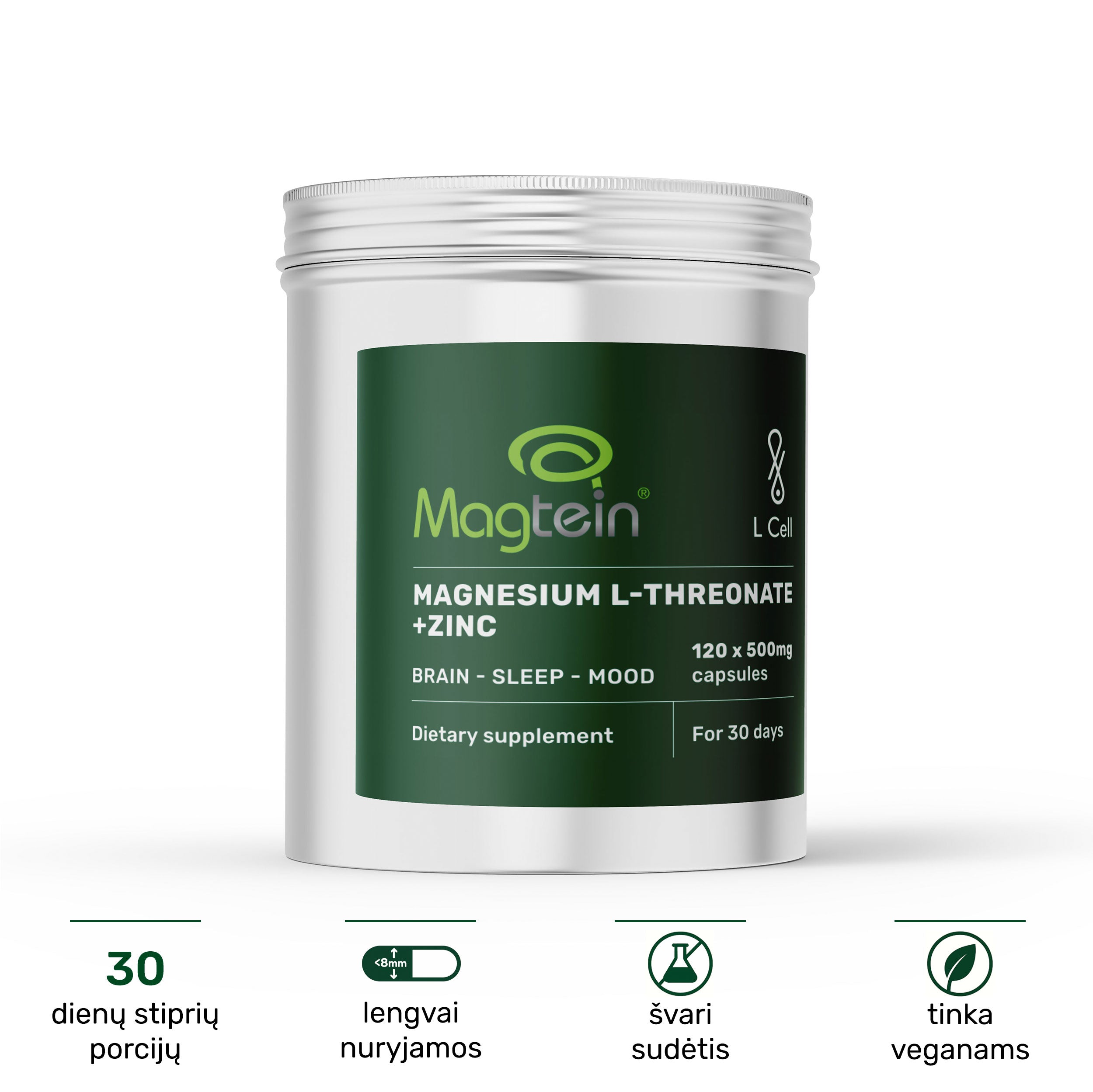 Magnesium L-Threonate Capsules 500mg (30 days, 120 pc.)