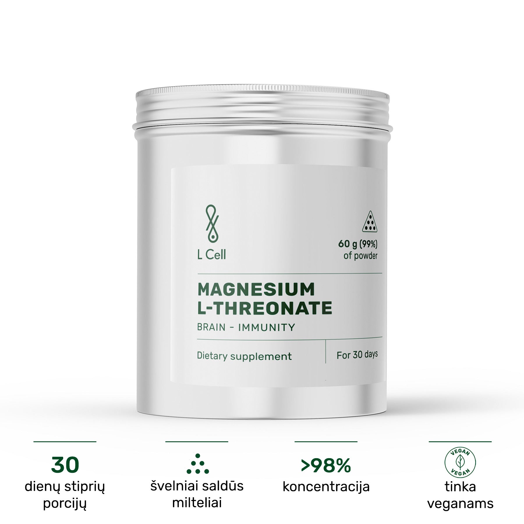 Magnesium L-Threonate Powder 60g (30 days, >99% purity)