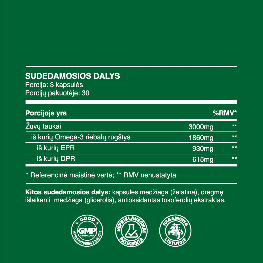 „Omega 3 Elite“ žuvų taukai (1000mg kapsulės, 90 vnt)